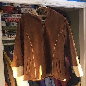 Suede leather/Sherpa lined Sherpa cuffed coat